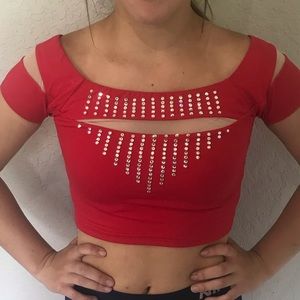 red cropped dance top